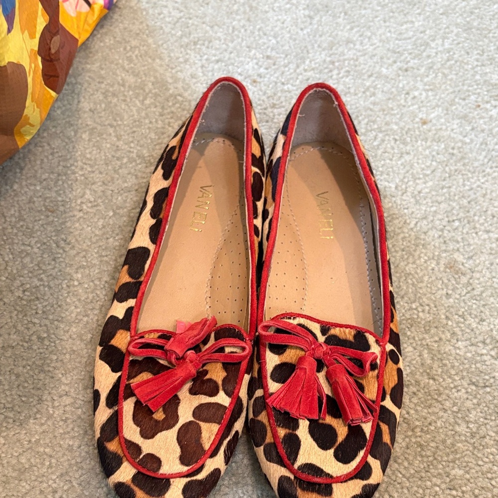 Vaneli Animal Print Loafers with Red Trim
